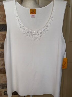 NWT Ruby Rd. White Beaded Pearl-Embellished Scoop Neck Tank Fairycore Whimsical